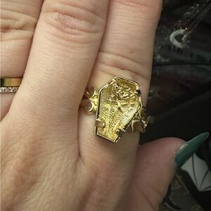 Gold coffin rose ring